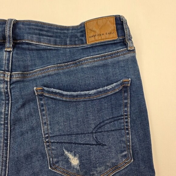 American Eagle High V-Rise Shortie Distressed Jean‎ Shorts Womens Size 8 Stretch - Picture 8 of 15